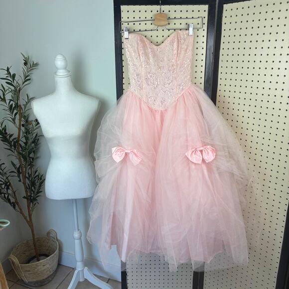 Vintage Gunne Sax x Jessica McClintock Pink Tulle Corset Prom Dress- Juniors 5 - Picture 1 of 11